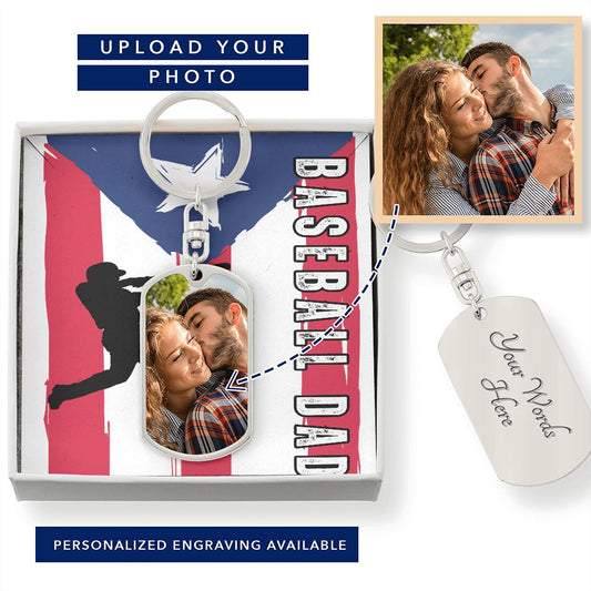 Baseball Dad | Dog Tag Photo Keychain