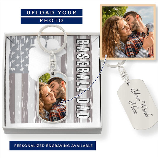 Baseball Dad | Dog Tag Photo Keychain